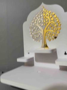 หิ้งพระมินิมอล ตั้งโต๊ะ ติดผนัง ลายต้นโพธิ์เงิน-ทอง รุ่น MINI3 สำหรับวางพระ 3 นิ้ว ตั้งได้แขวนได้