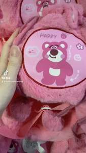 Túi Đeo Chéo Đeo Vai Dây Rút Gấu Dâu Lotso Cho Bé Màu Hồng Lông Mịn Siêu Dễ Thương  Siêu Cute