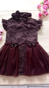 Dress Coklat Brown Choco 7 Bulanan Gaun Bayi Brukat Free Bando Modern Jahitan Tailor