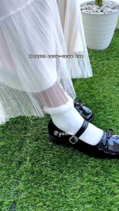 YUOMI Sepatu Pantofel Wanita Paskibra Hitam Glossy Gesper Hak 3cm Sekolah Kerja