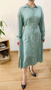 ●ECLAIRE● 0IS Dress Midi Rayon Twill Premium Lengan Panjang Longsleeves Basic Dasar Kasual Casual Polos Lorenza