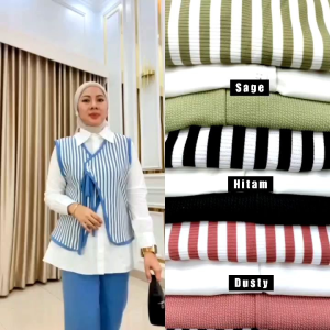 Setelan 3in1/Setelan Knit Premium/Setelan Kemeja Plus Rompi/Setelan Rompi Terpisah/One Set Knit/One Set Korean style/Setelan Celana Atasan Salur/Setelan Kemeja Vest/Setelan Terbaru/One Set Premium/Setelan Kaos Knit Premium/One Set Import