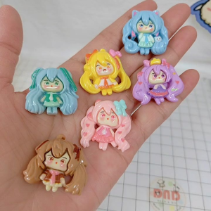 6pcs Medium Cute Girl Charm Cream Glue Diy Key Chain Hair Clip Handmade Art Craft 3D Sticker Gift for Kids DC1252