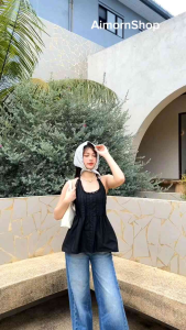 AimornShopp เสื้อคล้องผูกคอ คอลูกไม้ จับจีบช่วงอก แต่งกระดุม หรูหรามาก ทรงสวยสุดๆ