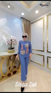 ((ONE SET KNIT ADEM)) SISCA SET KNIT BY KALILA // SETELAN BAJU OVERSIZE LD 110 // BAJU SETELAN KAOS KNIT PANJANG MOTIF BUNGA CANTIK//