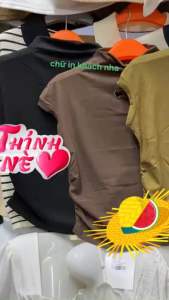 (Mẫu hot) Áo phông chữ D nhún eo cổ cao 6 màu Áo thun nữ ngắn tay  cổ lọ thêu logo chữ B nhún eo 2 bên ÁO thun tay hến