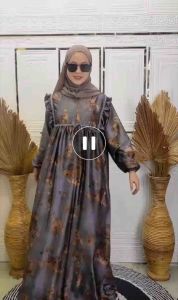 GAMIS SILKY PREMIUM MOTIF TERBARU LD 110 // GAMIS LONG DRESS SILKY MOTIF DAUN // GAMIS LONG BEST SELLER PREMIUM TERBARU // BISA COD