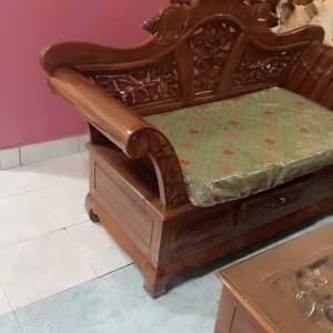 SoFa SET Jati Madura 3+2+1+Meja kaca/Kerusi Kayu jati
