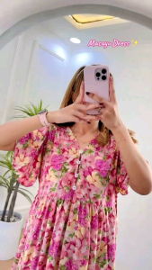 MASAYU DRESS | Kancing Bunga Depan | Busui Friendly | Lengan Pendek | Dress Selutut