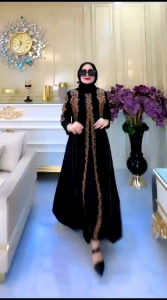 PROMO COD ABAYA TERBARU Empat Saudara//Gamis Abaya Turkey/ Abaya Arab Hitam Warna Jersey Mix Ceruti Bordir Mote Swarosky Turkey Model DOYA 1035 Terbaru