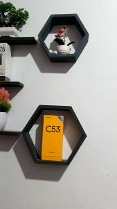 dekorasi rak dinding kayu jati lokal hexagonal Melayang enam pice tempat pot bunga aksesoris membuat kamar tambah estetik