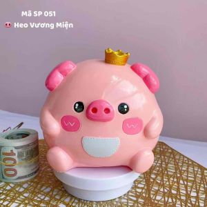(18x15x18cm) 👑 Heo Vương Miện - Mã SP 051 Heo đất thạch cao PHÚC LỘC TÀI chiêu Lộc tụ Tài cho gia chủ