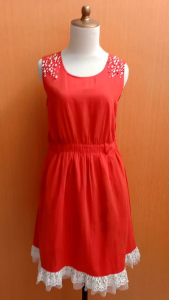 midi dress wanita orange MUFFIN cewek L kutung mutiara bahu cute