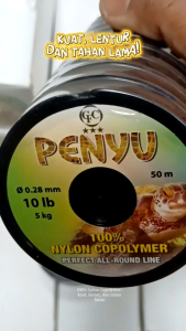 Senar Pancing PENYU 100% Nylon Copolymer 50m Roll – Fishing Line Lentur & Tahan Tarikan Size 0.10–0.33 mm
