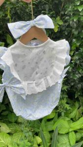 ชุดเด็กอ่อน ชุดสีฟ้า ชุดวันแม่ บอดี้สูทเด็ก ชุดพร้อมโบว์คาดผม