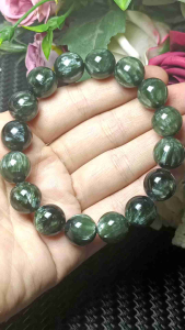 High Grade Natural Seraphinite Bracelet 13mm+ 精品级天然绿龙晶天使羽毛石手链 无杂无红皮纯绿光眼强 13mm+