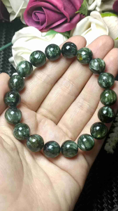 High Grade Natural Seraphinite Bracelet 11mm+ 精品级天然绿龙晶天使羽毛石手链 无杂无红皮纯绿光眼强 11mm+