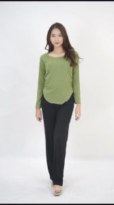 atasanlongslevebubbleknitepolosatasankoreanstyielenganpanjangbajupoloslenganpanjang