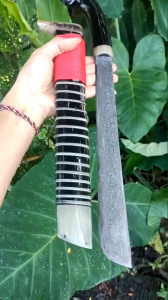 golok fulltanduk ukir arjuna balikmipih pamor/damaskus lokal