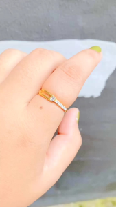 RinaXp - Cincin Motif Gesper Titanium Mata Satu Permata Zircon Anti Karat