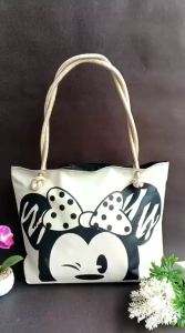 totebag kekinian tas wanita tali sumbu motif miki dan motif souvenir haji