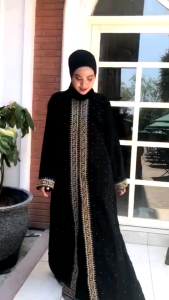 SABELLA ABAYA GAMIS HITAM TURKEY BORDIR DUBAI MAKKAH BUSUI JETBLACK READY SIAP KIRIM TANPA PO