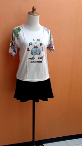 atasan kaos wanita cream gambar miffy M cewek blouse lengan pendek santai cute