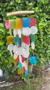 โมบายกระดิ่งลม ไม้สีเหลี่ยม