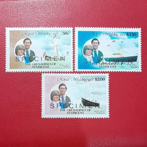 Prangko Royal Weding Kuno SPECIMEN 3 pcs ST Vincent Tahun 1981 UN USED