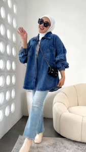 Jaket Jeans Wanita Oversize Zipper Korean Style Kekinian