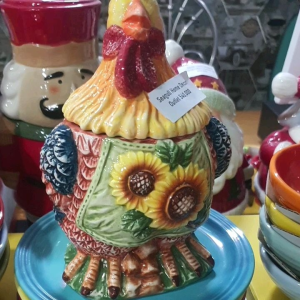 Hủ lớn đựng bánh kẹo cổ điển hoạ tiết con gà gốm sứ đựng thức ăn bánh trái phong cách Châu Âu