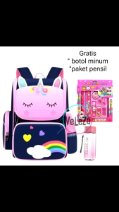 Tas Ransel Anak Perempuan Unicorn: Tas Sekolah Anak TK SD Gratis Botol Minum Paket Pensil Tas Anak