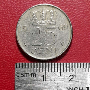 Koleksi koin kuno Nederland Lawas klasik 25 Cent Juliana Tahun 1969 BEKAS