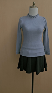 atasan wanita biru muda rajut lidi S M lengan panjang blouse santai cute