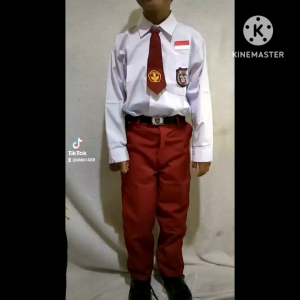 Setelan Seragam Sekolah SD MI Laki-Laki Kemeja Putih Tangan Panjang