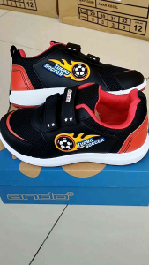 Sepatu Ando Turbo Soccer Velcro Perekat Hitam Merah Black Red