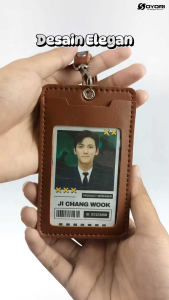 id card holder nametag kulit pu lanyard nametag
