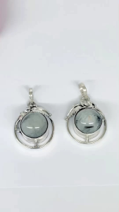 จี้เงินแท้925 แก้วขนเหล็ก ตอกลายเงิน ขนาด2.2cm -