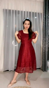 Dress Brukat Wanita Simple Elegant Ribbon Back Dress Lace Fashion Dress Remaja Kiyowo Zh