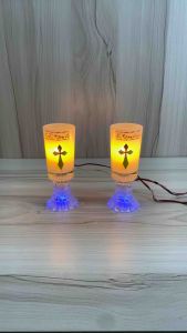 Một cặp đèn ly điện thuỷ tinh- Đèn thờ Công Giáo ly điện hình thánh giá