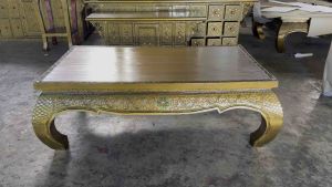 โต๊ะกลาง สีทอง ตั่งขาคู้ โต๊ะไม้โบราณ (มี 3 ขนาด) กว้าง 120 x ลึก 60-80 x สูง 40 cm. ทำจากไม้จามจุรี Wooden Table Center Antique Table