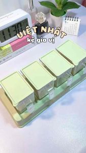 hủ đựng gia vị Lọ Gia Vị Có Muỗng Bộ 4 lọ gia vị có thìa muỗng nhựa Việt Nhât 2939 có khay đế