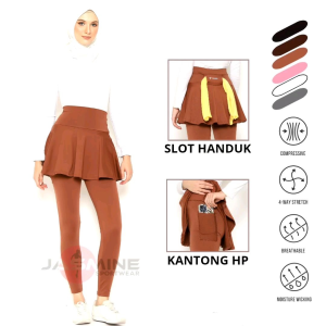 Jasmine Sportwear - Celana Legging Rok Olahraga Wanita High Waist Slot Handuk