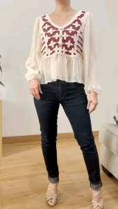 ●ECLAIRE● 003 Blouse Vneck Crochet kombinasi sifon Chiffon Lengan Panjang Longsleeves Boho Bohemia Korea Kasual Casual Import bbiio