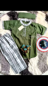 Koko Kurta Anak Laki-Laki Semi Wool Usia 1-12 Tahun Lengan Pendek Bonus Peci