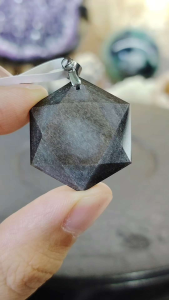 Natural Mexico High Grade Silver Sheen Obsidian Crystal David Star Pendant MSP01 #supercrystal #GoldenObsidian #Obsidian