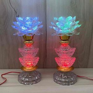 cặp đèn bàn thờ hoa sen thỏi vàng hai tầng LCV02