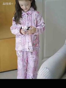 MC160 ชุดนอนลูกสาว ลายการ์ตูนน่ารัก สดใส แขนยาวขายาว มีกระเป๋าตรงหน้าอก ผ้านิ่ม นอนหลับสบาย