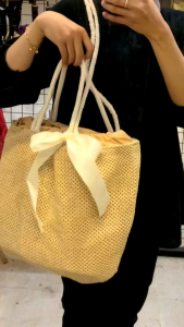 Tas Wanita Anyam Pita Serut TW205 Jerami Woman Straw Woven Bag Rattan Ribbon Boho Style