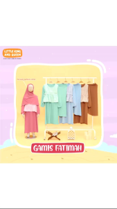 Setelan Baju Muslim Anak Perempuan Set Gamis Anak Plus Rompi dan Jilbab Spandek Jersey Gamis Fatimah 3in1 Set Little King & Queen